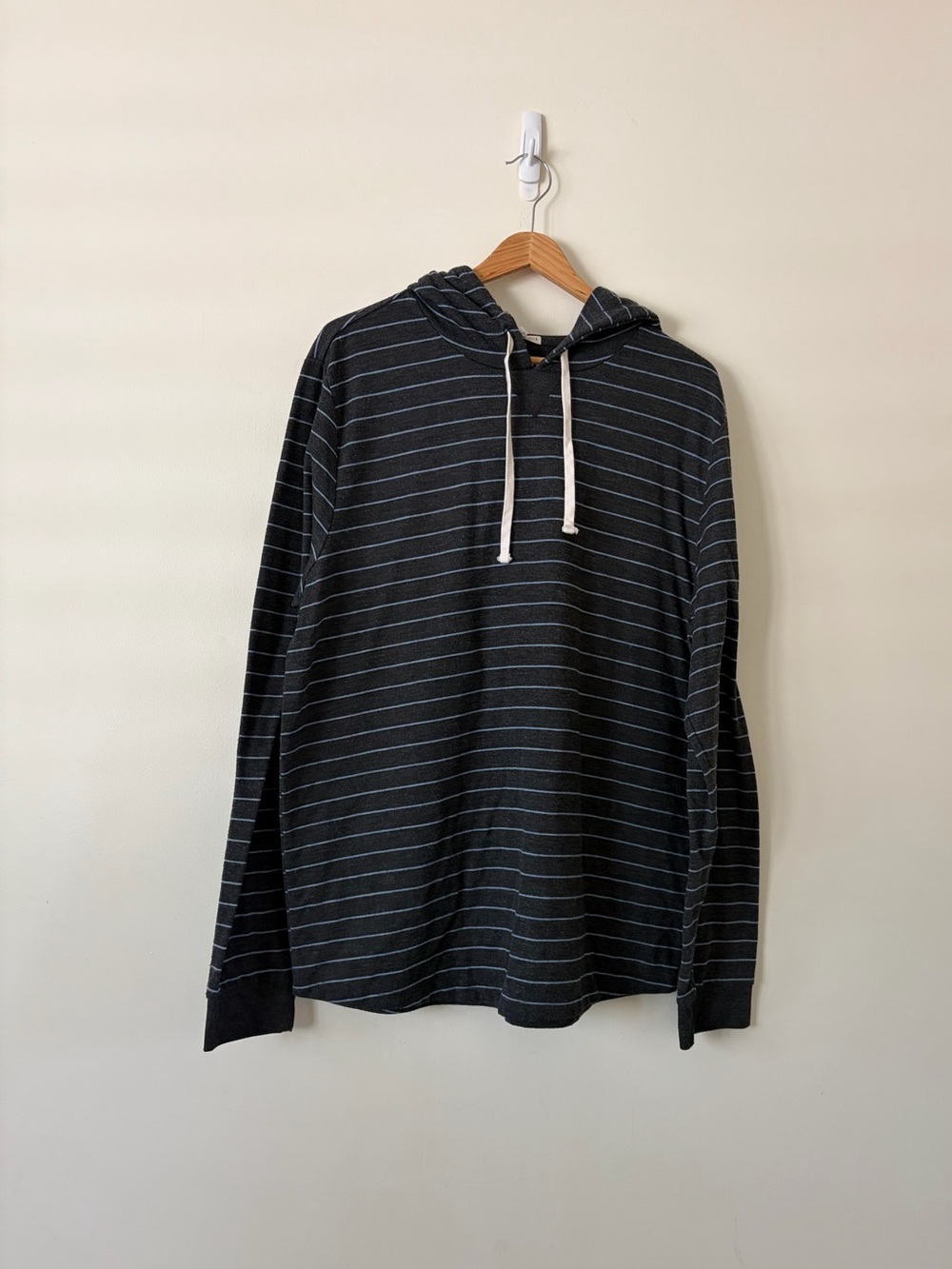 Marine Layer Dark Gray Hoodie with Thin Blue Stripes